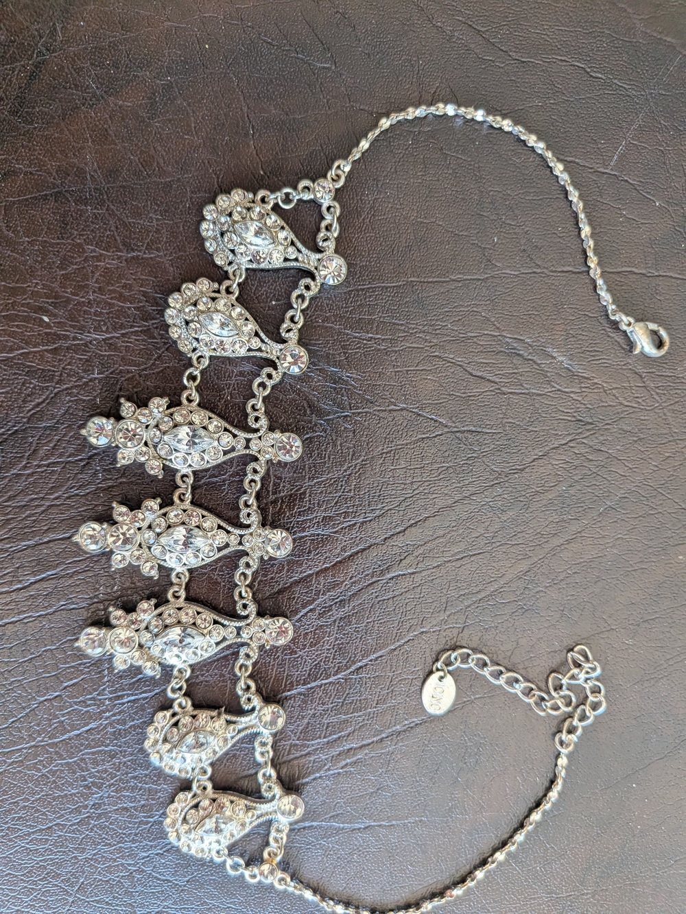 Source Unknown Silver Crystal Statement Necklace - Clear Rhinestones